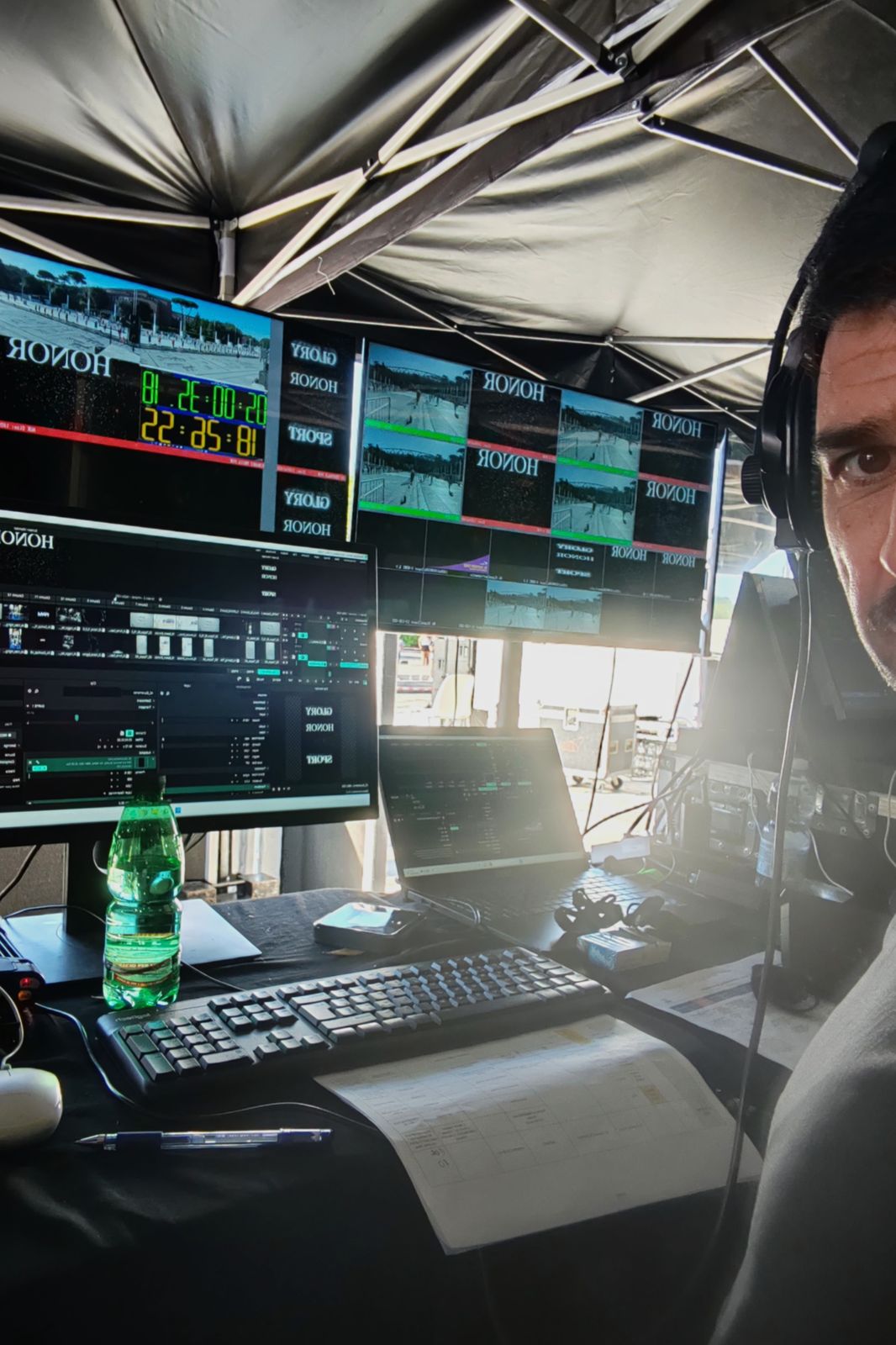 Regia in postazione per diretta sportiva
